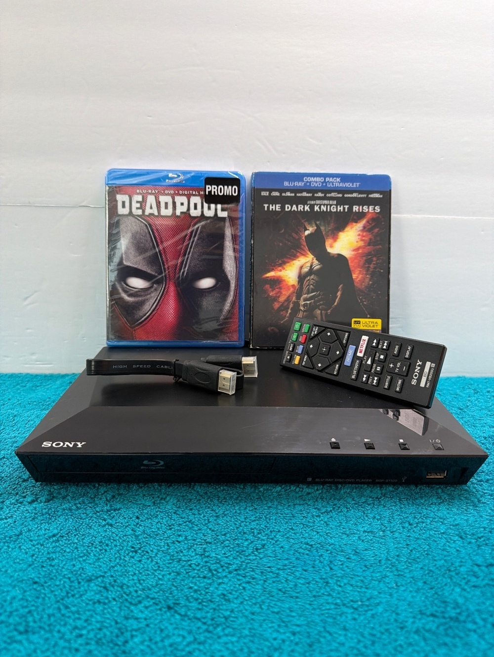 Sony BDP-S1100 Blu-ray Player with Remote and HDMI Cable and 2 Blu-ray Movies